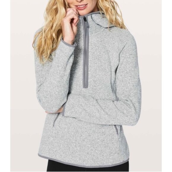 lululemon athletica Tops - Lululemon Fleece & Thank You Hooded 1/4 Zip Heathered White / Battleship Size 10